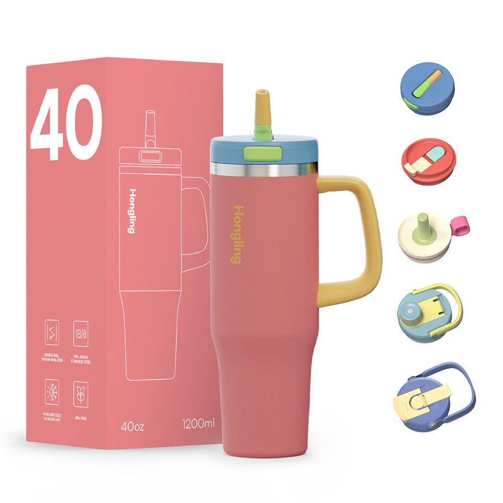 Insulated Stainless Steel Tumbler with Handle & Straw