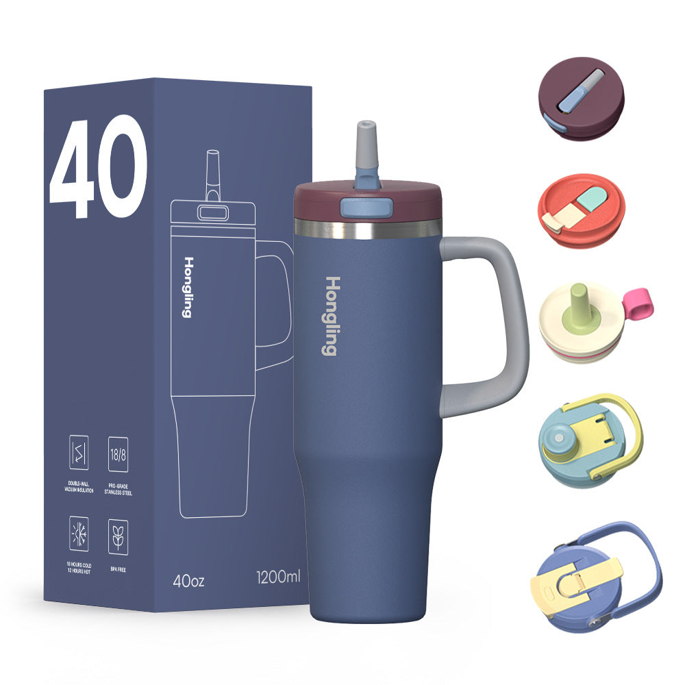 Insulated Stainless Steel Tumbler with Handle & Straw