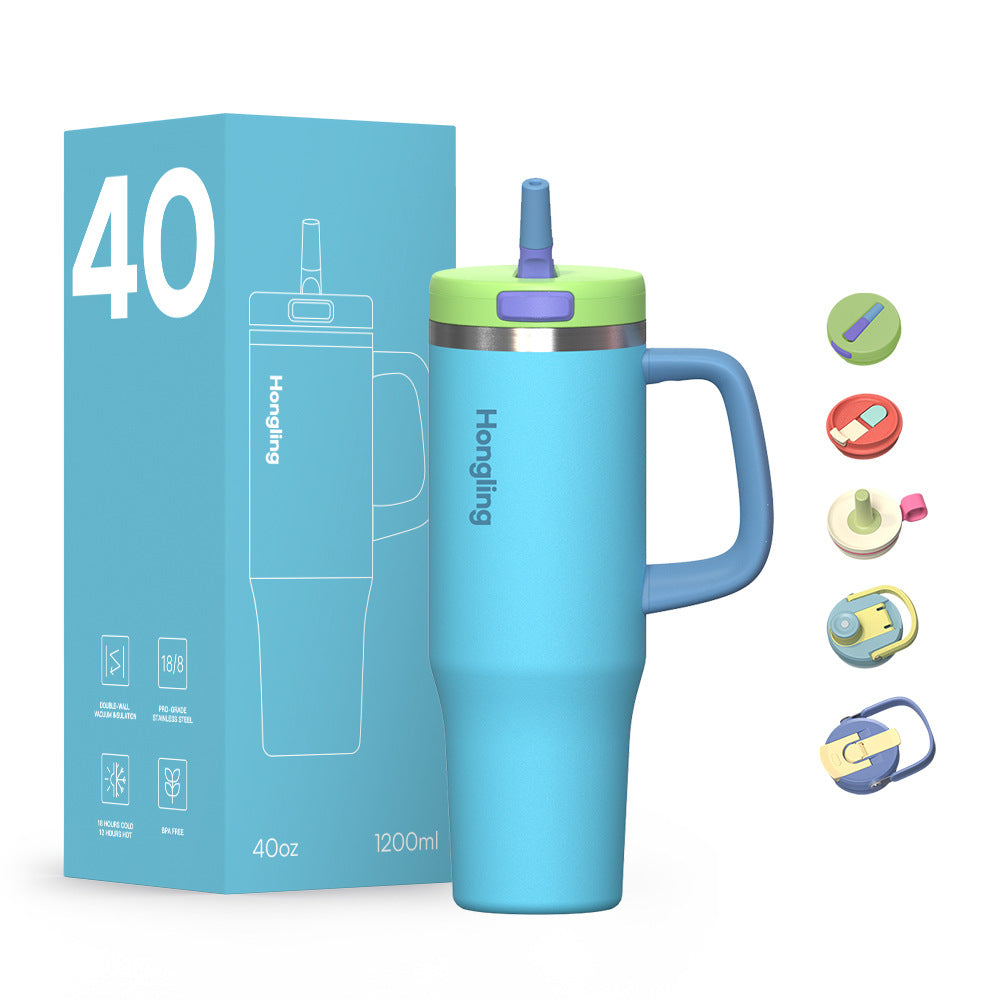 Insulated Stainless Steel Tumbler with Handle & Straw