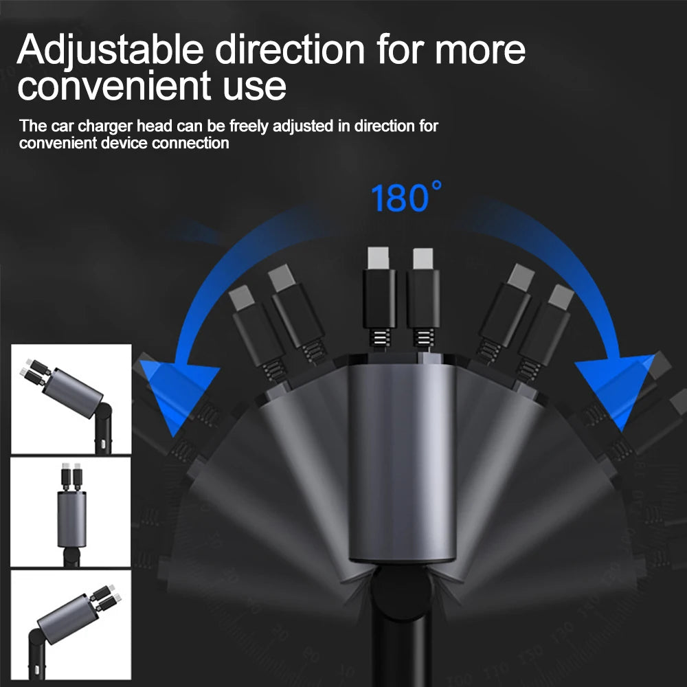 4-in-1 Retractable Fast Car Charger with Voltage Display
