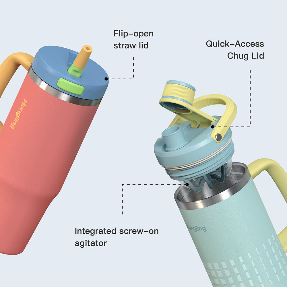 Insulated Stainless Steel Tumbler with Handle & Straw