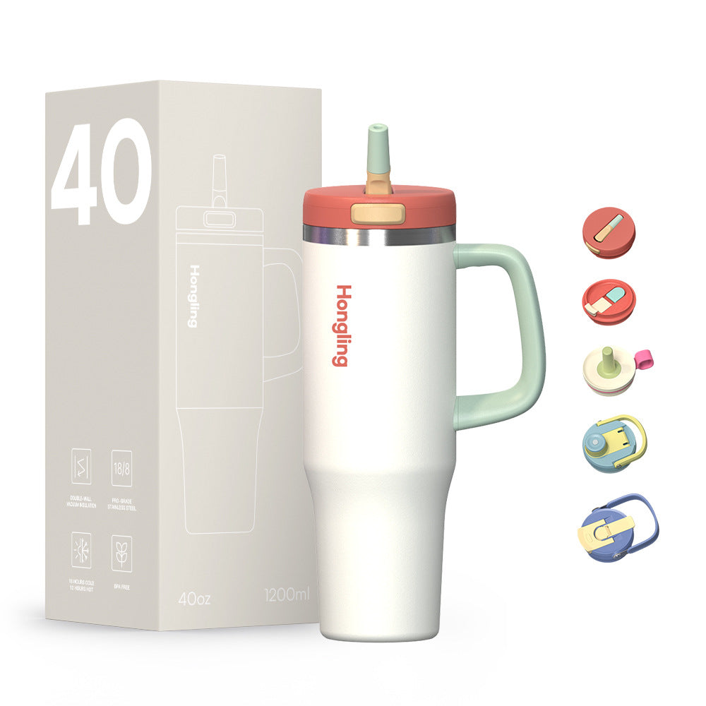 Insulated Stainless Steel Tumbler with Handle & Straw
