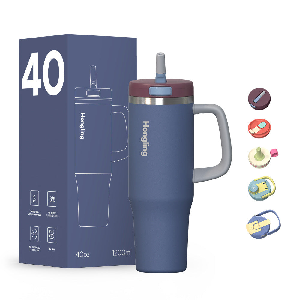Insulated Stainless Steel Tumbler with Handle & Straw