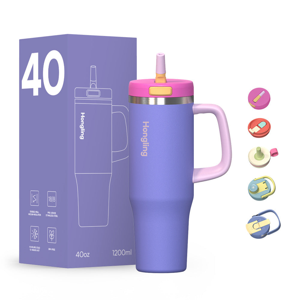 Insulated Stainless Steel Tumbler with Handle & Straw