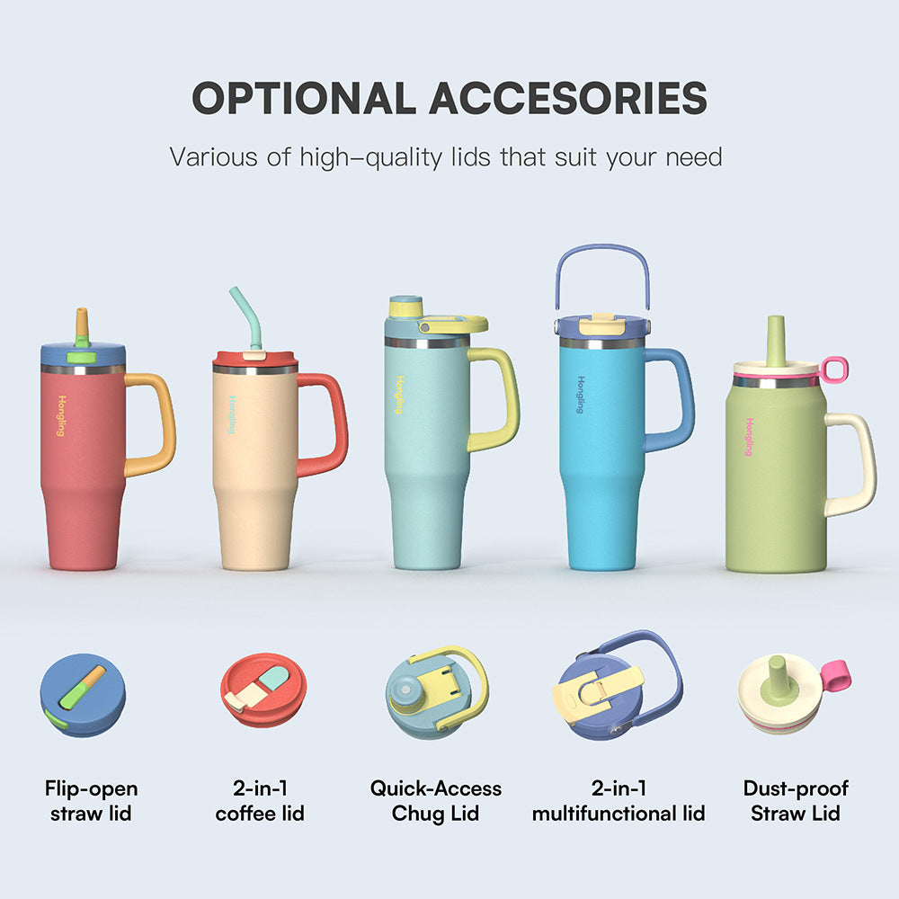 Insulated Stainless Steel Tumbler with Handle & Straw
